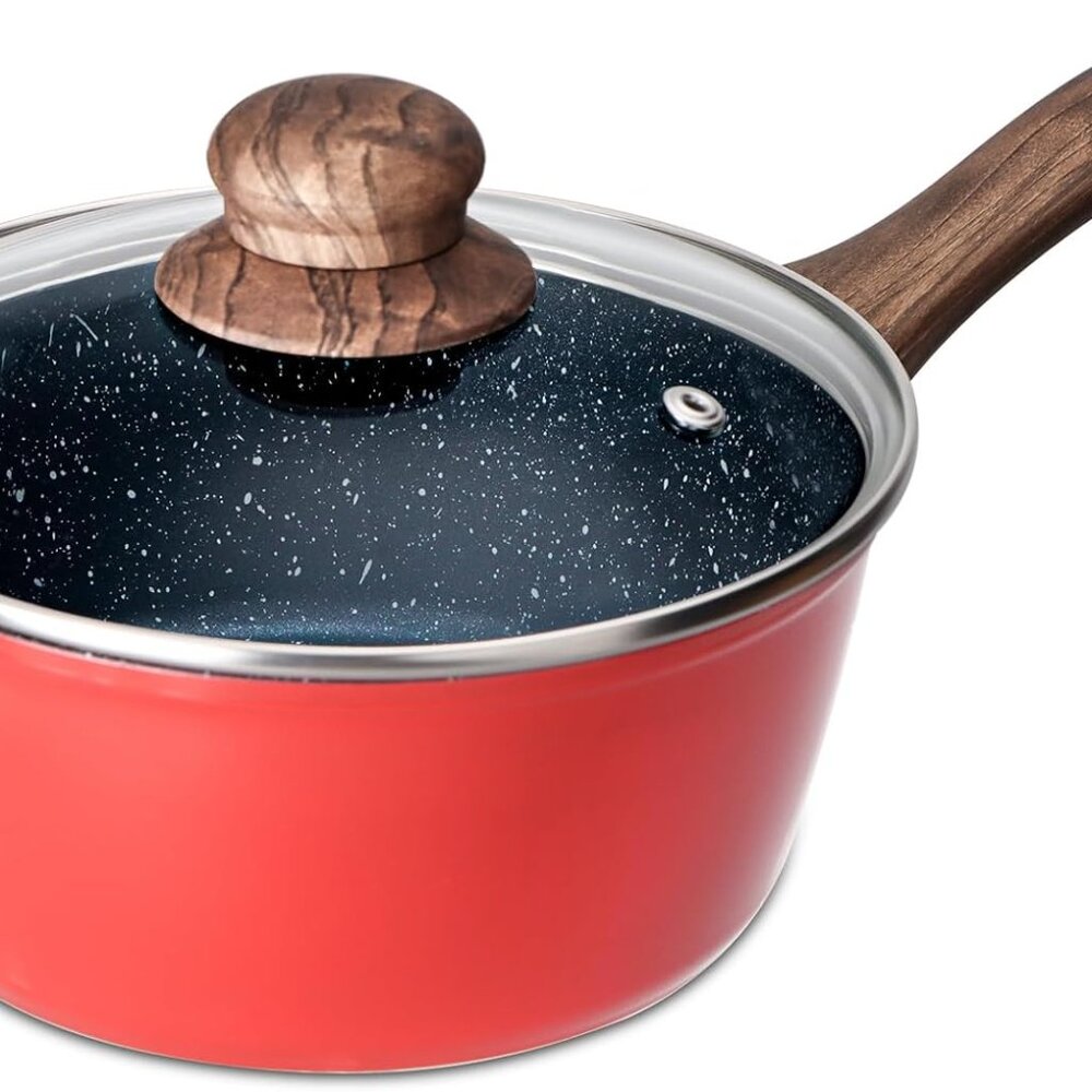 Vermonga Non-Stick Saucepan with Lid, 2QT Small Pot with Granite Coating, Chef's